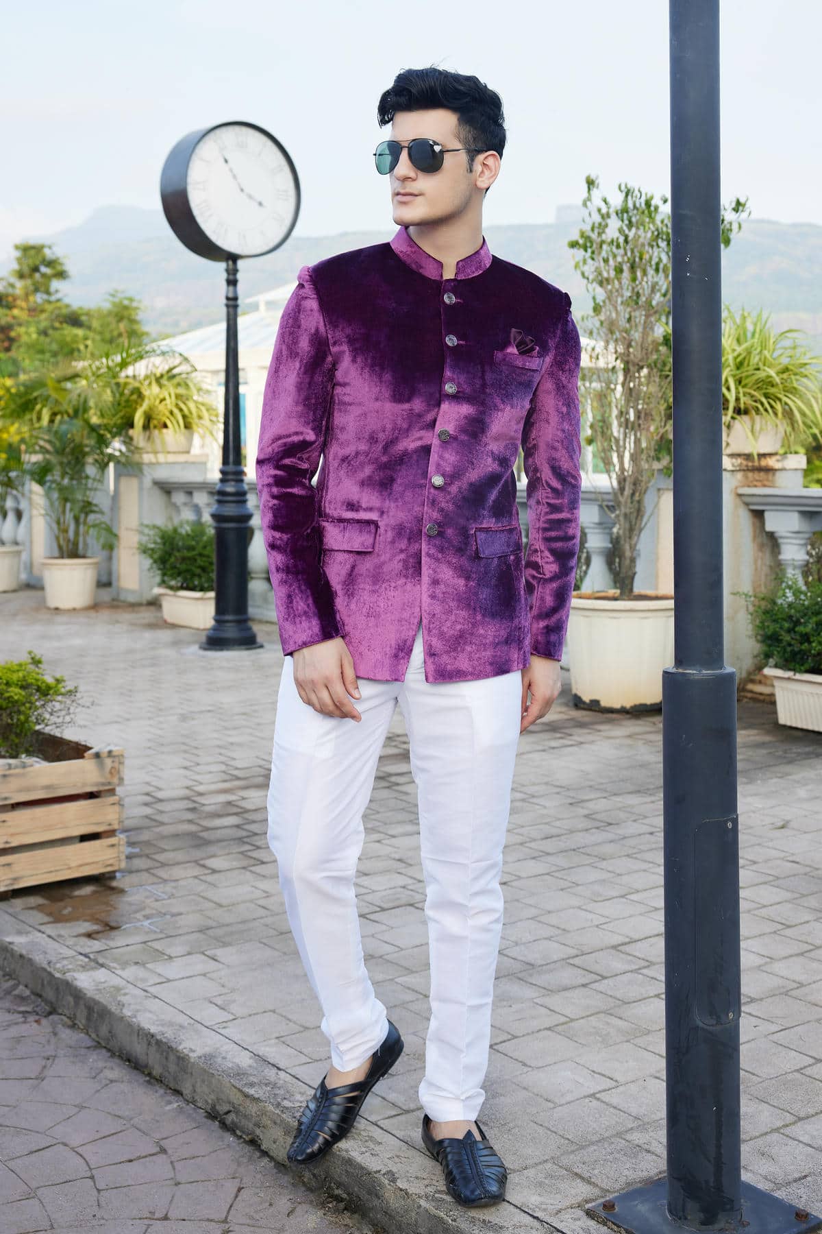 Magenta Colour Embroidery Velvet Jodhpuri JP1230650