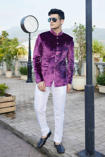 Magenta Colour Embroidery Velvet Jodhpuri JP1230650