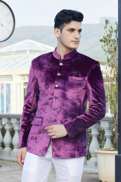 Magenta Colour Embroidery Velvet Jodhpuri JP1230650