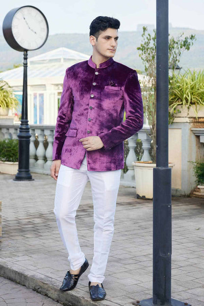 Magenta Colour Embroidery Velvet Jodhpuri JP1230650
