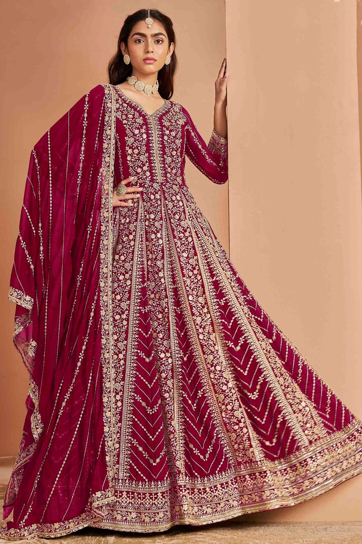 Magenta Colour Faux Georgette Anarkali Suit SM1050738
