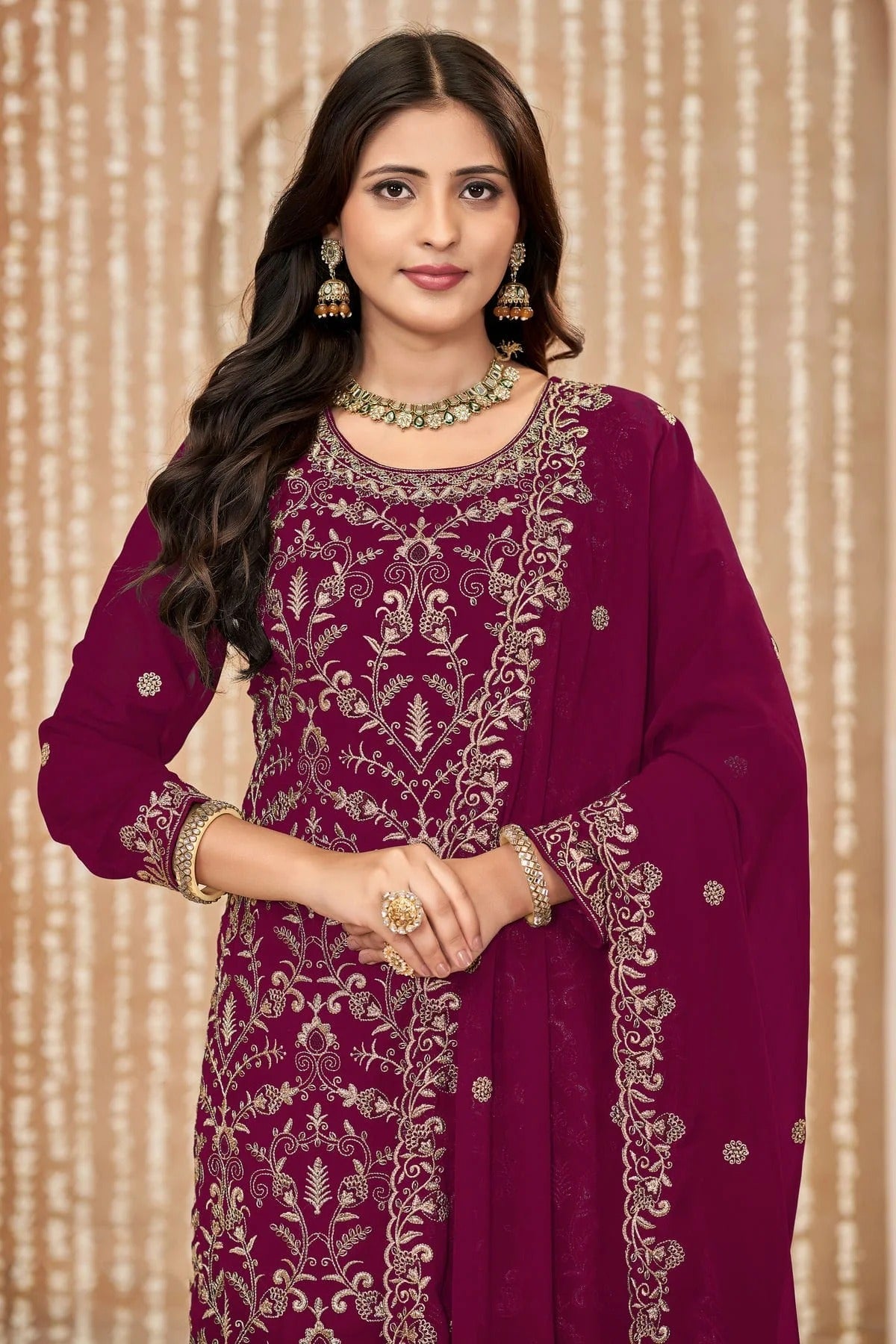 Magenta Colour Faux Georgette Pant Style Suit SM1050591 A