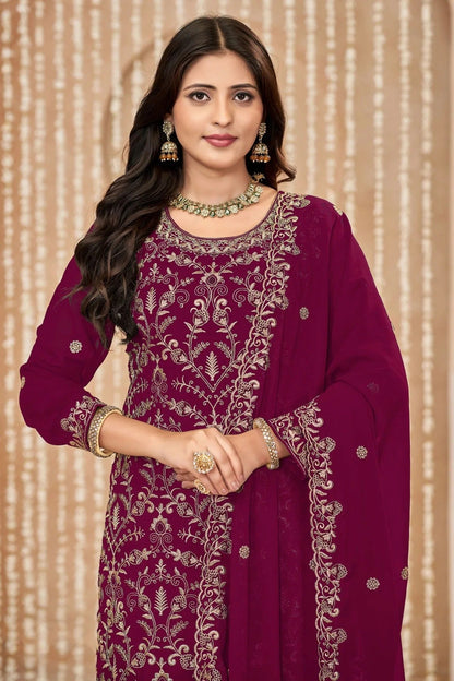 Magenta Colour Faux Georgette Pant Style Suit SM1050591 A