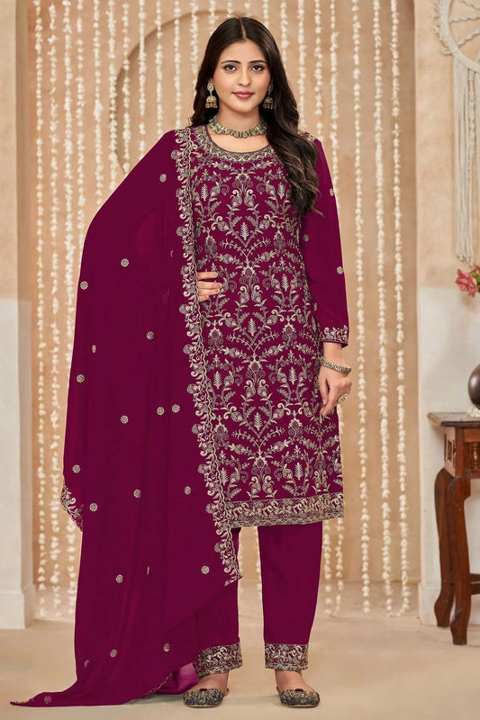 Magenta Colour Faux Georgette Pant Style Suit SM1050591