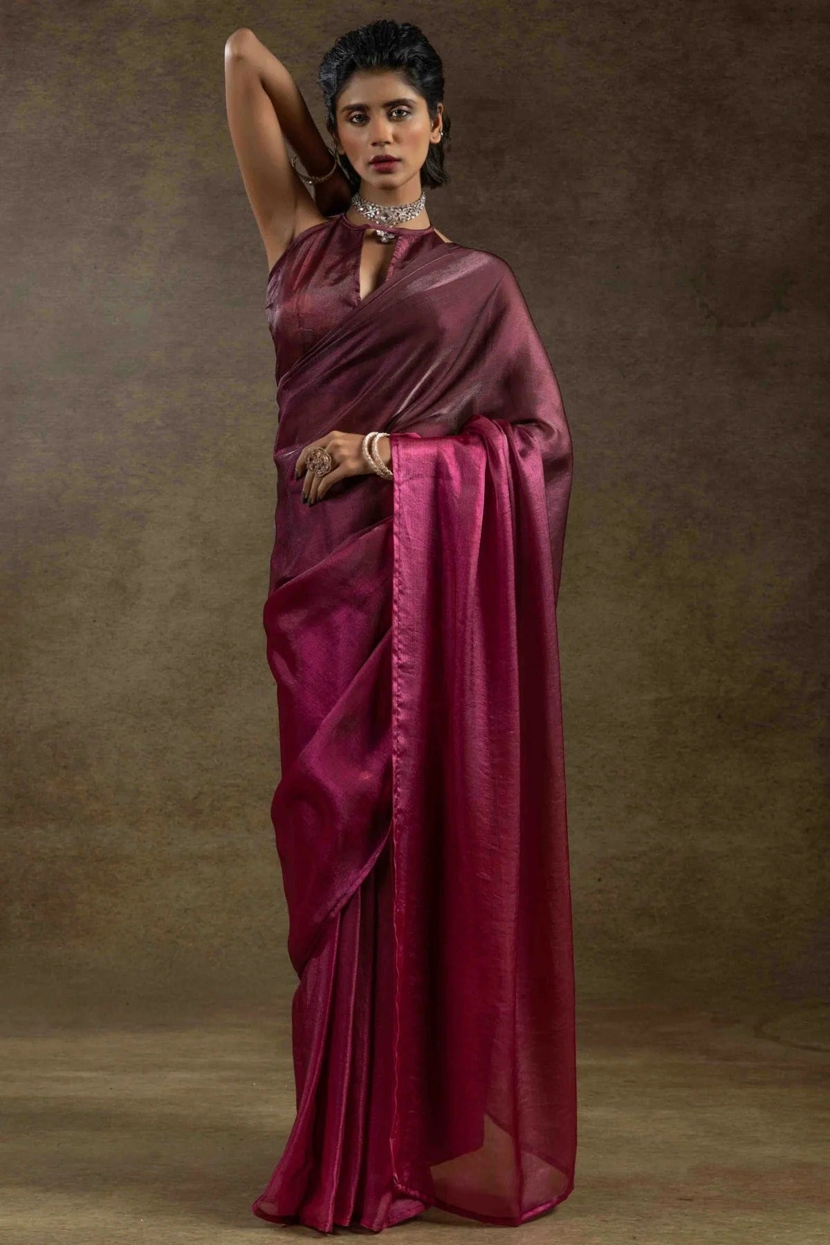 Magenta Colour Fendi Satin Silk Ready To Wear Saree SD1122020