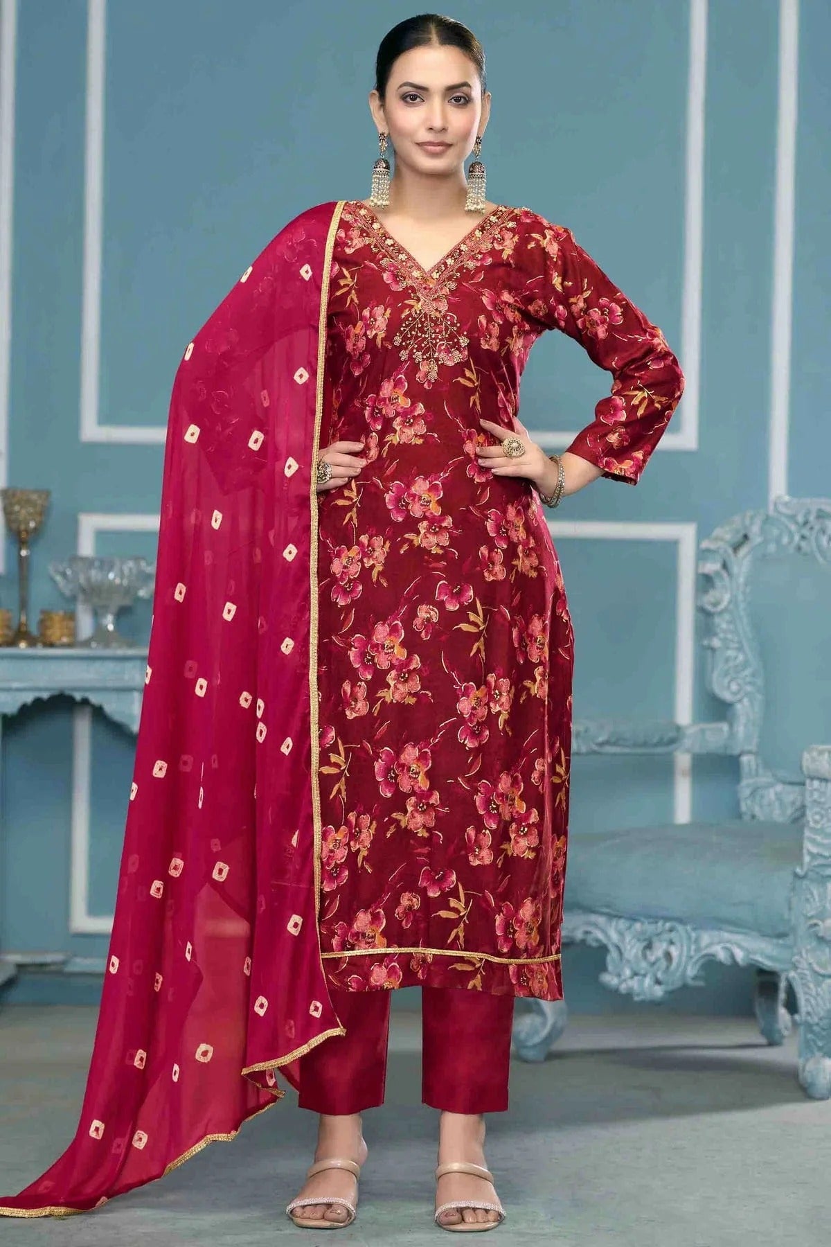 Magenta Colour Jaam Cotton Pant Style Suit SM1113217