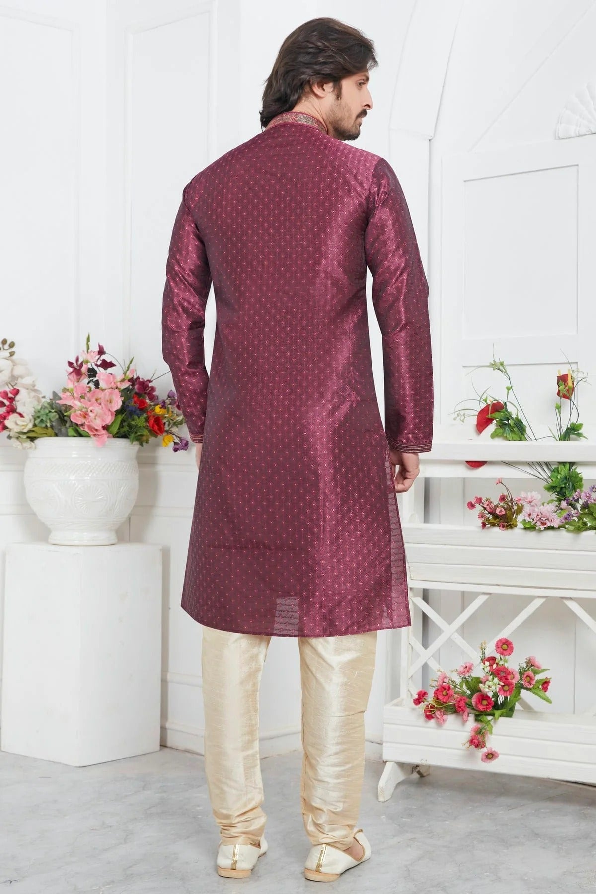 Magenta Colour Jacquard Silk Brocade Kurta Pajama KP1230217 B