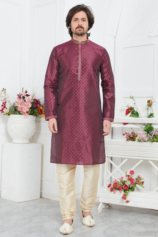 Magenta Colour Jacquard Silk Brocade Kurta Pajama KP1230217