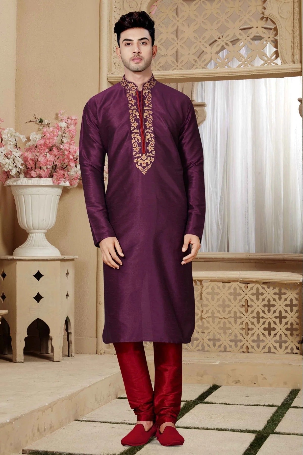 Magenta Colour Kurta Pajama In Art Dhupion Fabric KP1040006