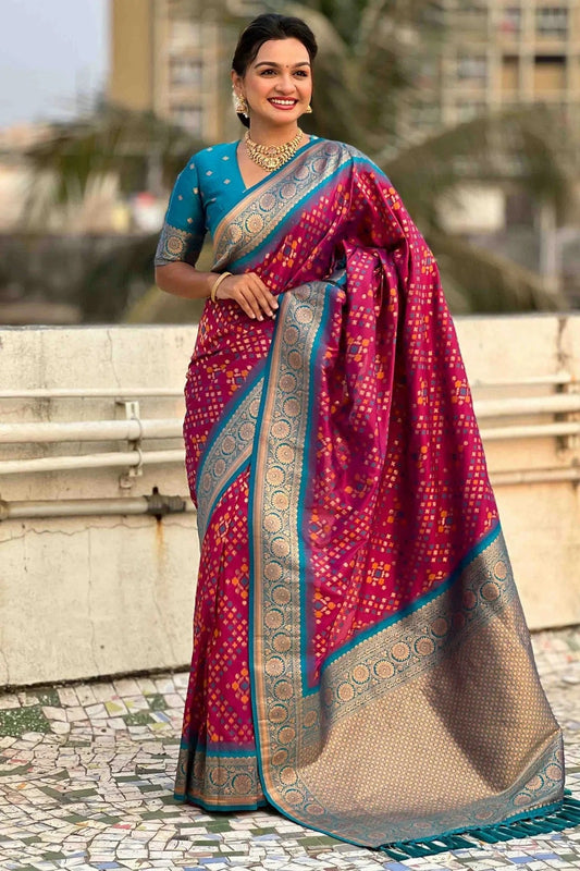 Magenta Colour Meenakari Work Patola Silk Traditional Sarees SD1113386