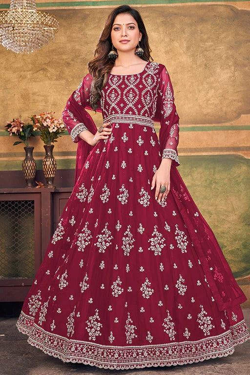 Magenta Colour Net Anarkali Suit SM1050392 A