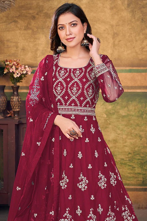 Magenta Colour Net Anarkali Suit SM1050392 B