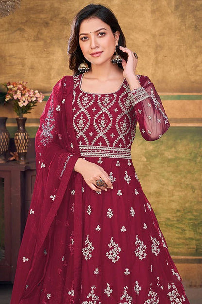 Magenta Colour Net Anarkali Suit SM1050392 B