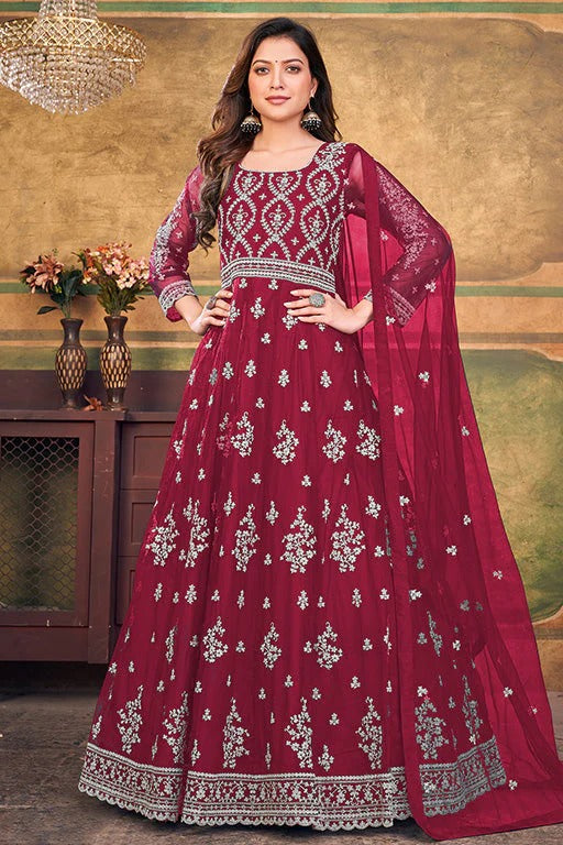 Magenta Colour Net Anarkali Suit SM1050392