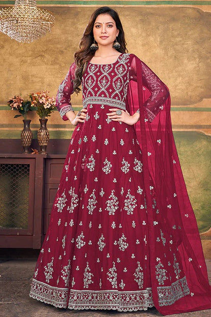 Magenta Colour Net Anarkali Suit SM1050392