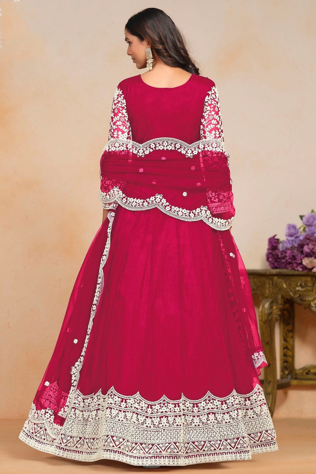 Magenta Colour Net Semi Stitched Anarkali Suit SM1050608 A