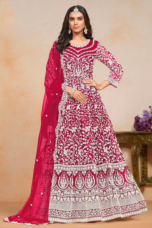 Magenta Colour Net Semi Stitched Anarkali Suit SM1050608