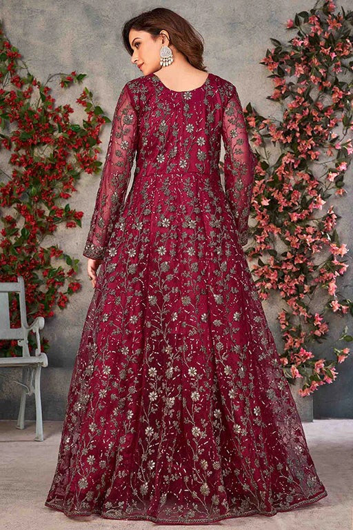 Magenta Colour Net Semi Stitched Pant Style Suit SM1050323 B
