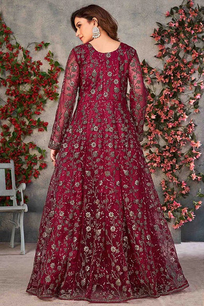 Magenta Colour Net Semi Stitched Pant Style Suit SM1050323 B