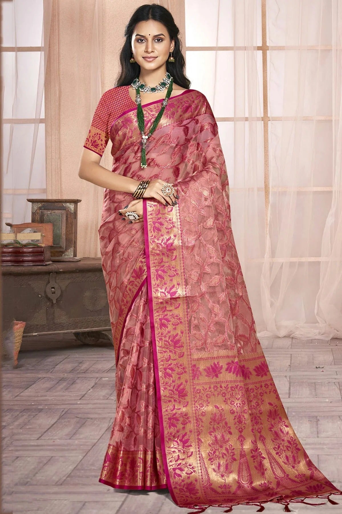 Magenta Colour Organza Traditional Saree SD1102590