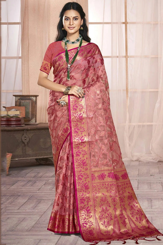 Magenta Colour Organza Traditional Saree SD1102590