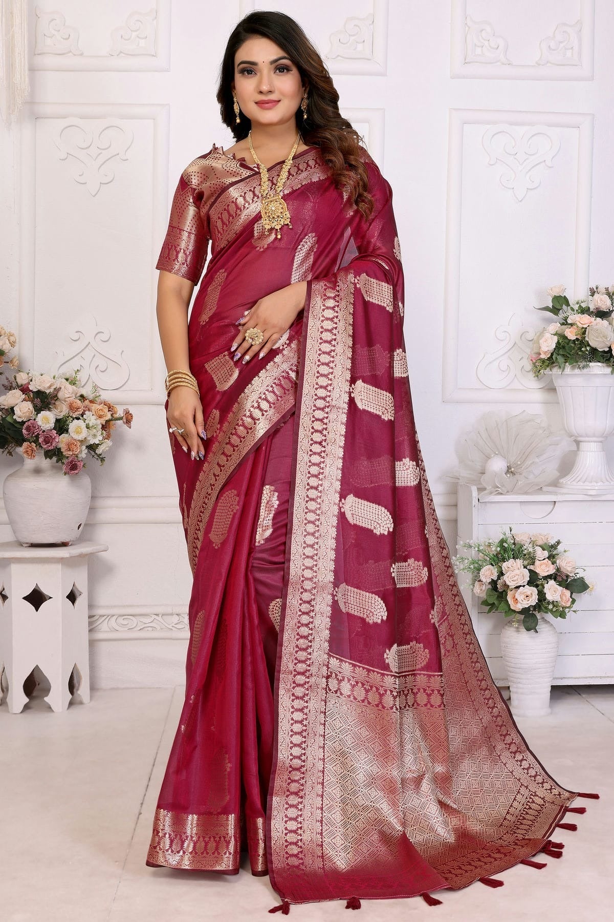 Magenta Colour Organza Traditional Saree SD1112711