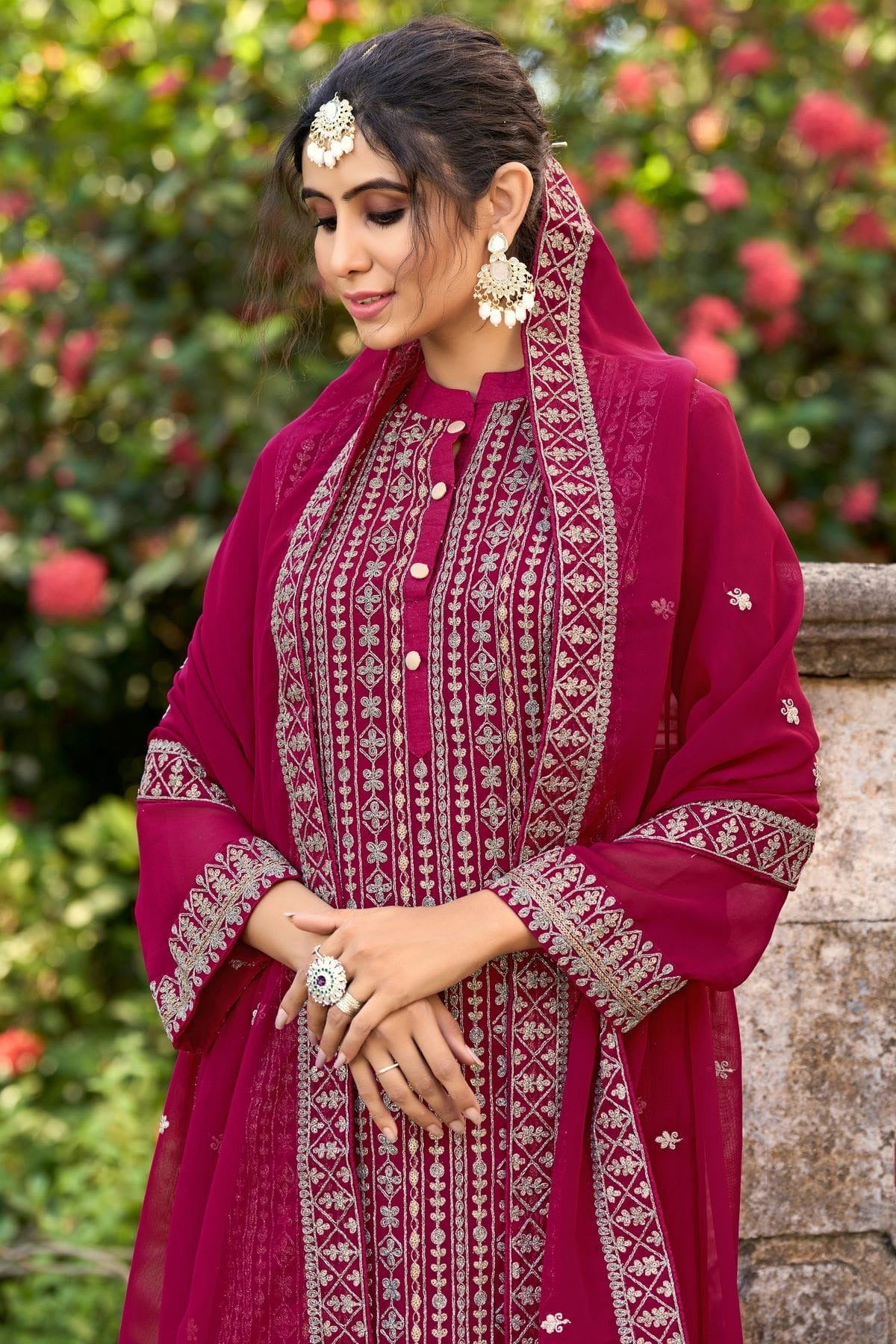 Magenta Colour Pant Style Suit Glory Silk Semi Stitched SM1050515 A