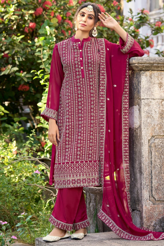 Magenta Colour Pant Style Suit Glory Silk Semi Stitched SM1050515