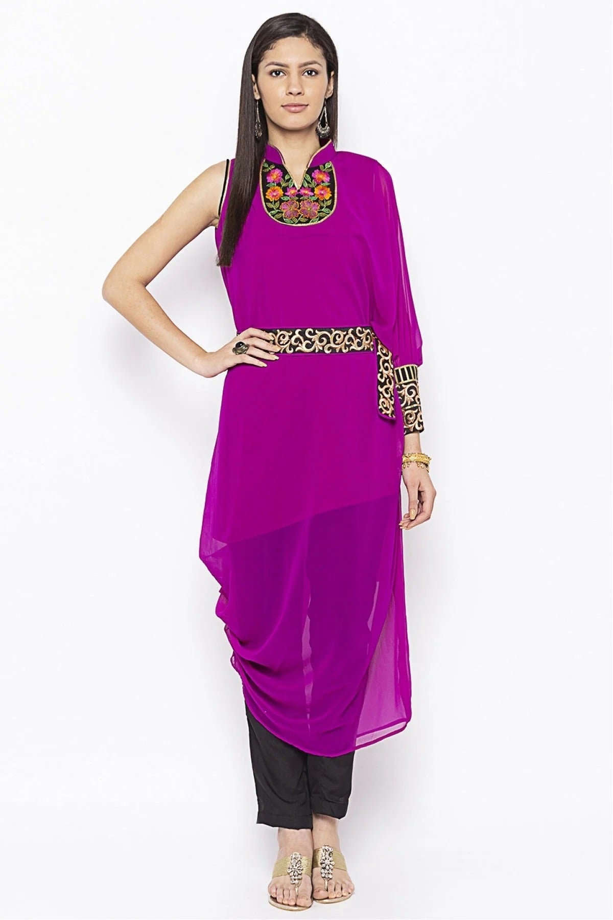 Magenta Colour Plus Size Georgette Embroidery Kurta Set KR1070460