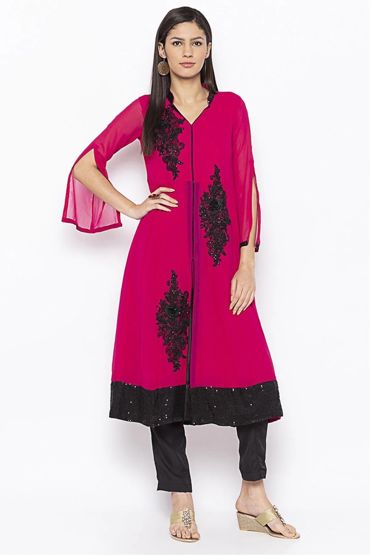 Magenta Colour Plus Size Georgette Embroidery Kurta Set KR1070526
