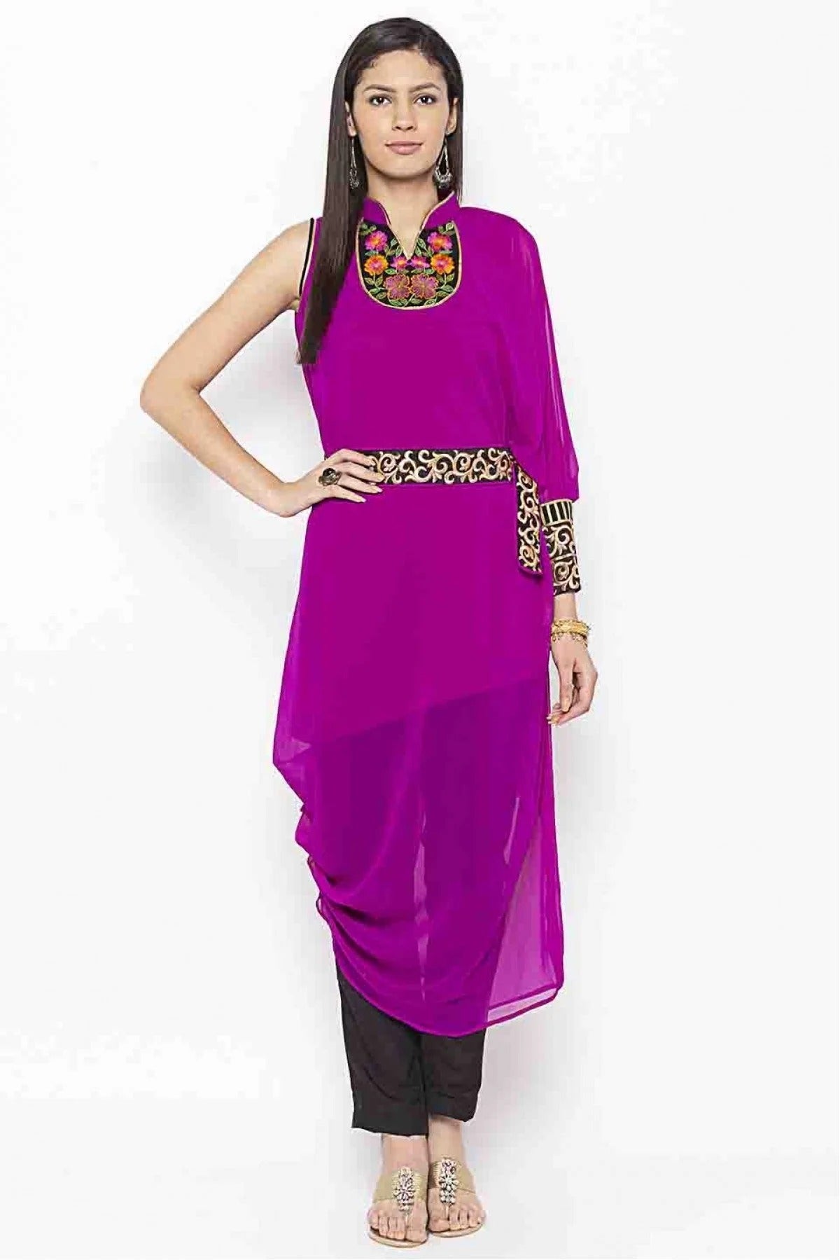Magenta Colour Plus Size Georgette Embroidery Kurti KR1070373