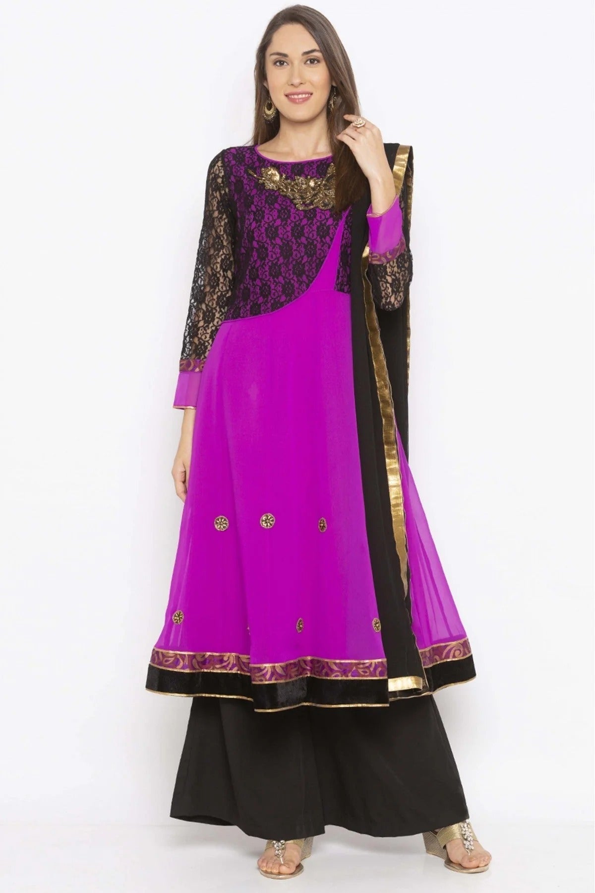 Magenta Colour Plus Size Georgette Embroidery Palazzo Pant Suit BW1070329