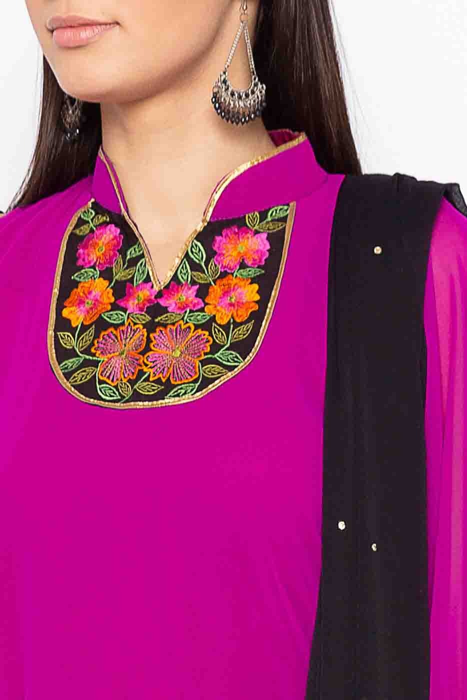 Magenta Colour Plus Size Stitched Georgette Embroidery Pant Style Suit BW1070217 B