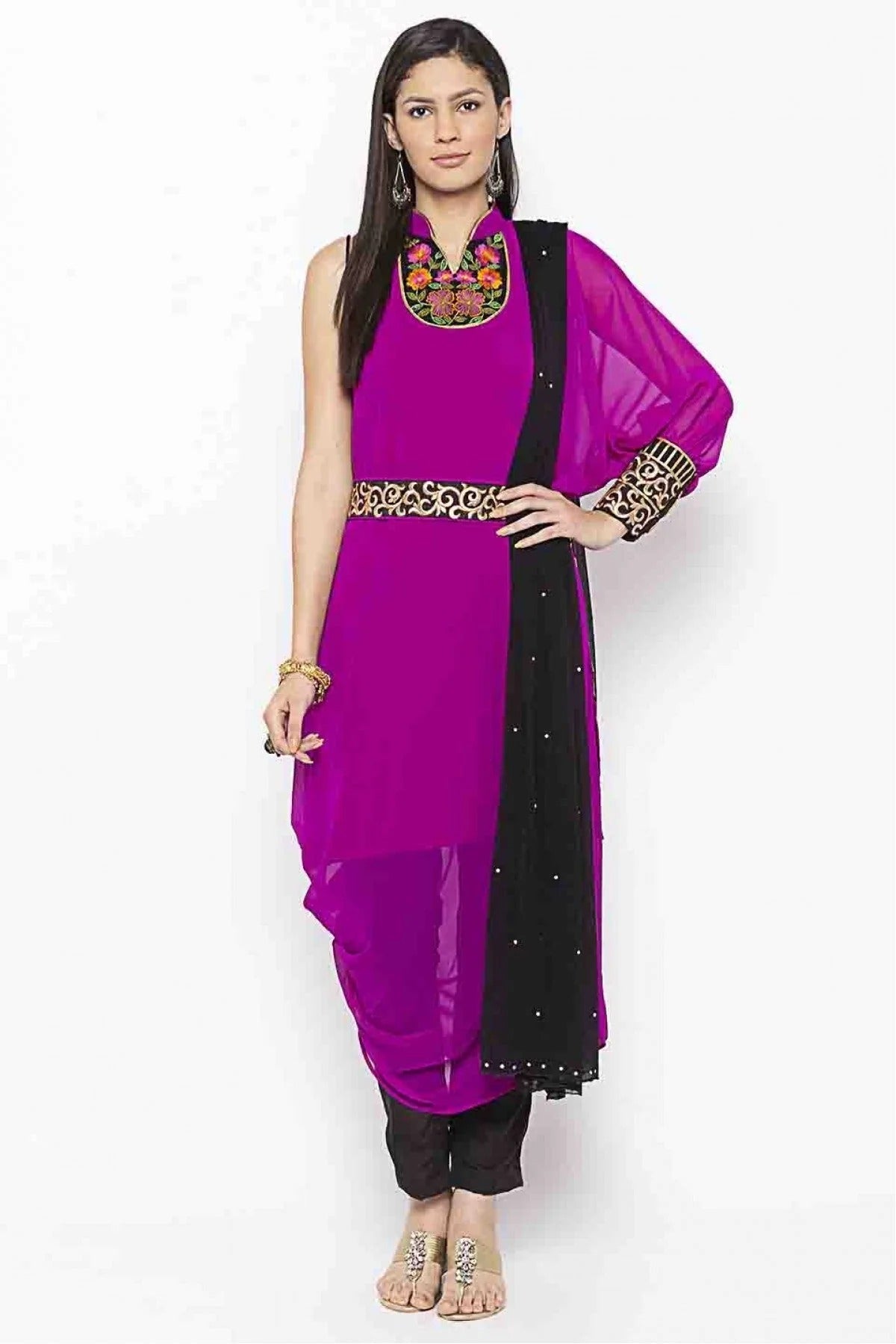 Magenta Colour Plus Size Stitched Georgette Embroidery Pant Style Suit BW1070217