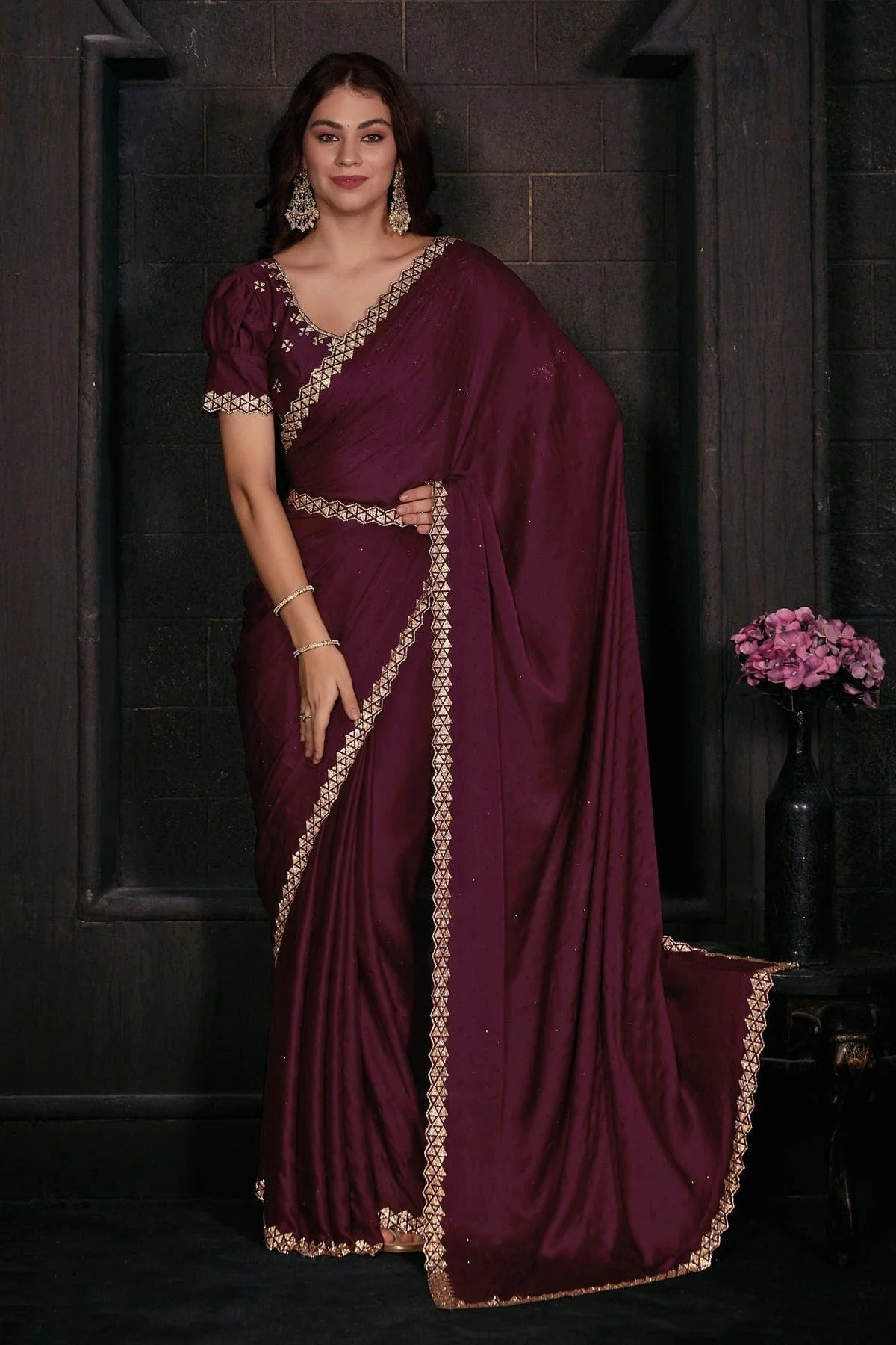 Magenta Colour Pure Satin Designer Saree LC1121766