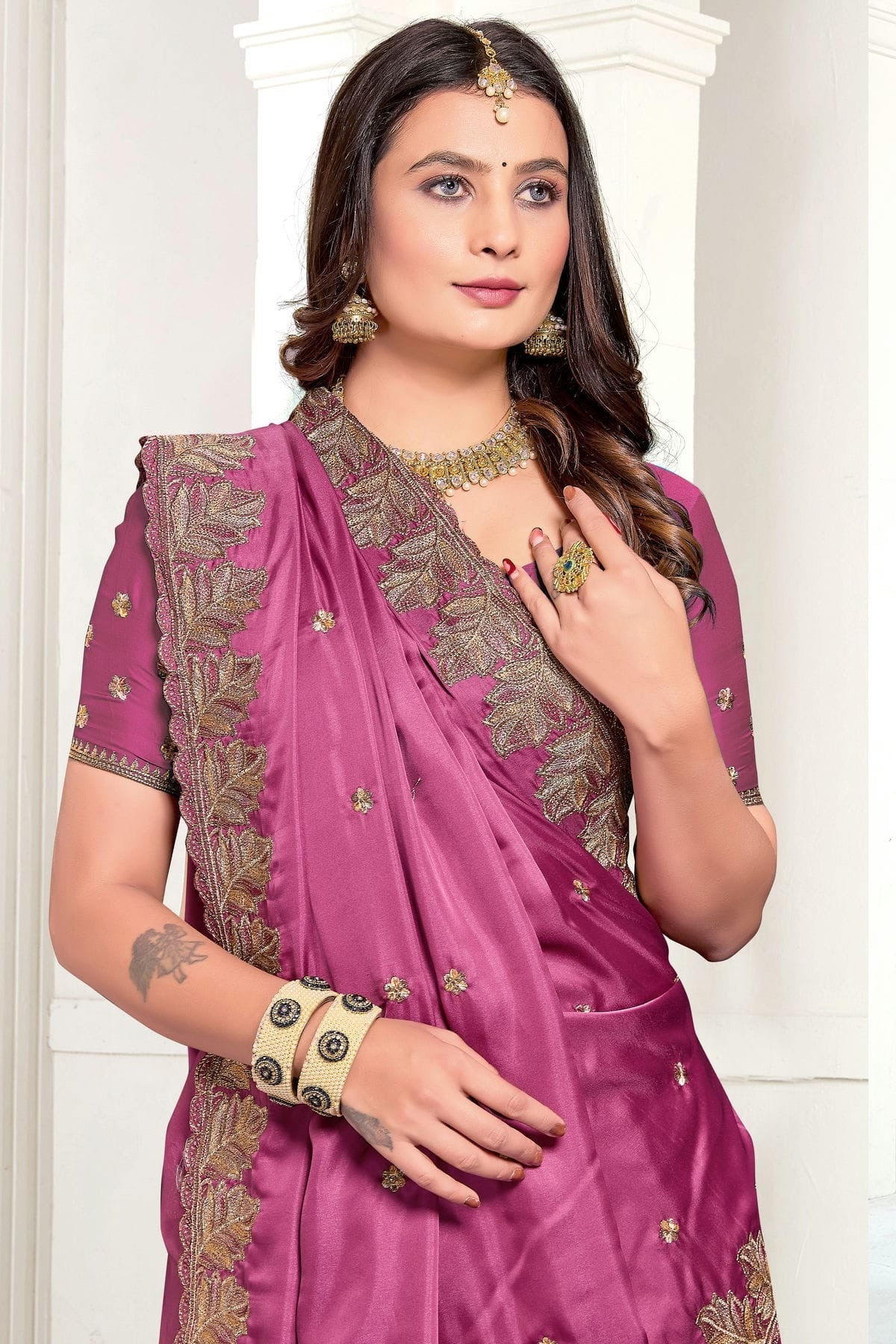 Magenta Colour Satin Designer Saree SD1121889 A