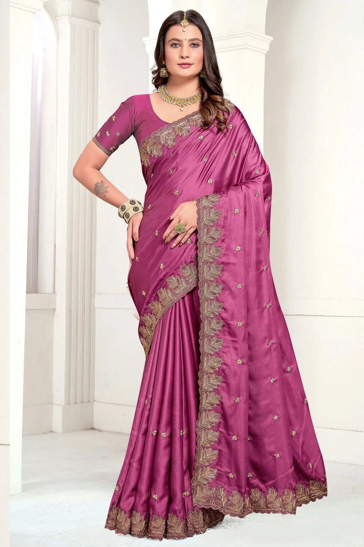 Magenta Colour Satin Designer Saree SD1121889