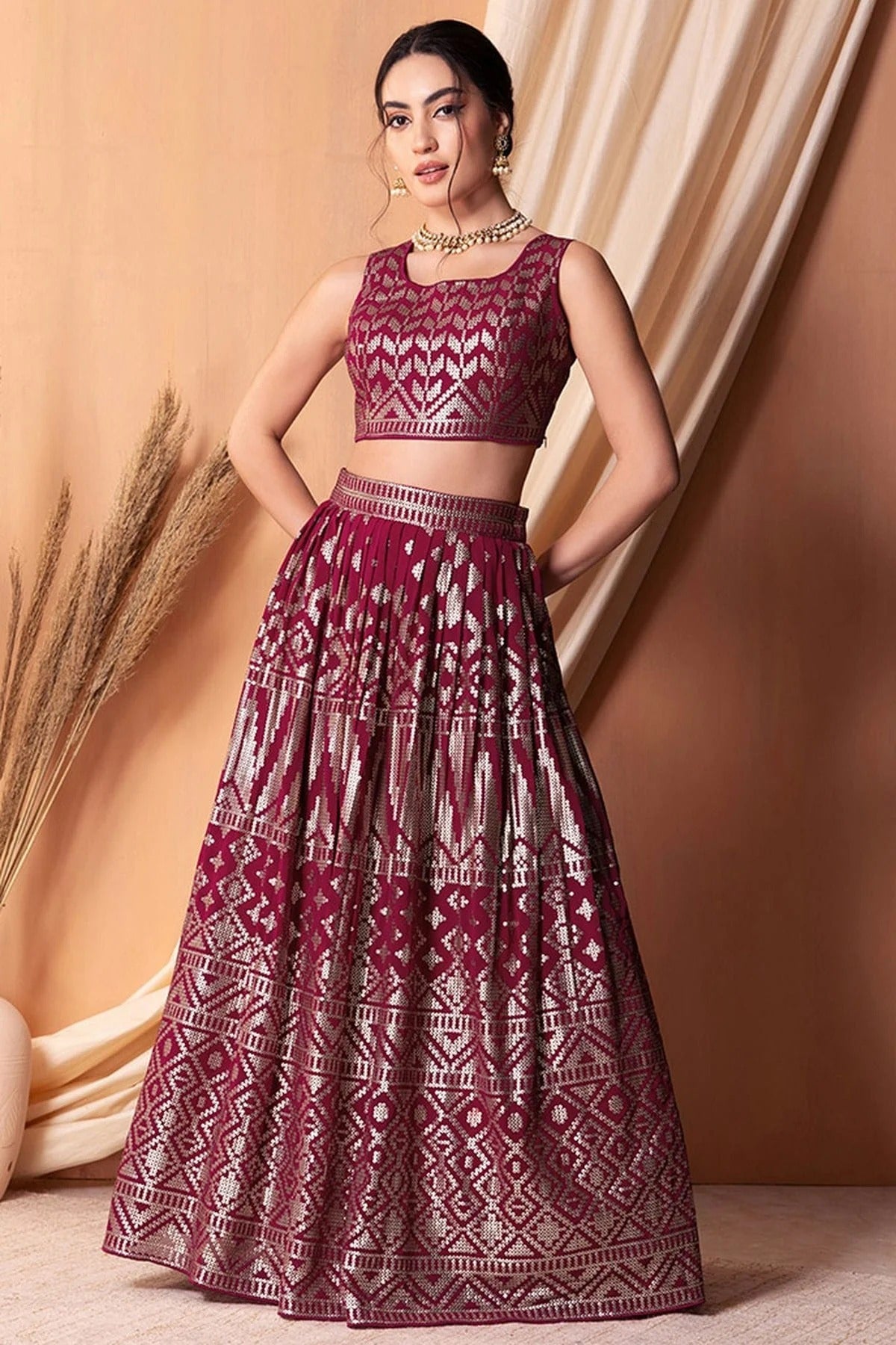 Magenta Colour Semi Stitched Georgette Lehenga Choli LC1010305 A
