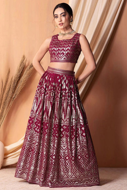 Magenta Colour Semi Stitched Georgette Lehenga Choli LC1010305 A