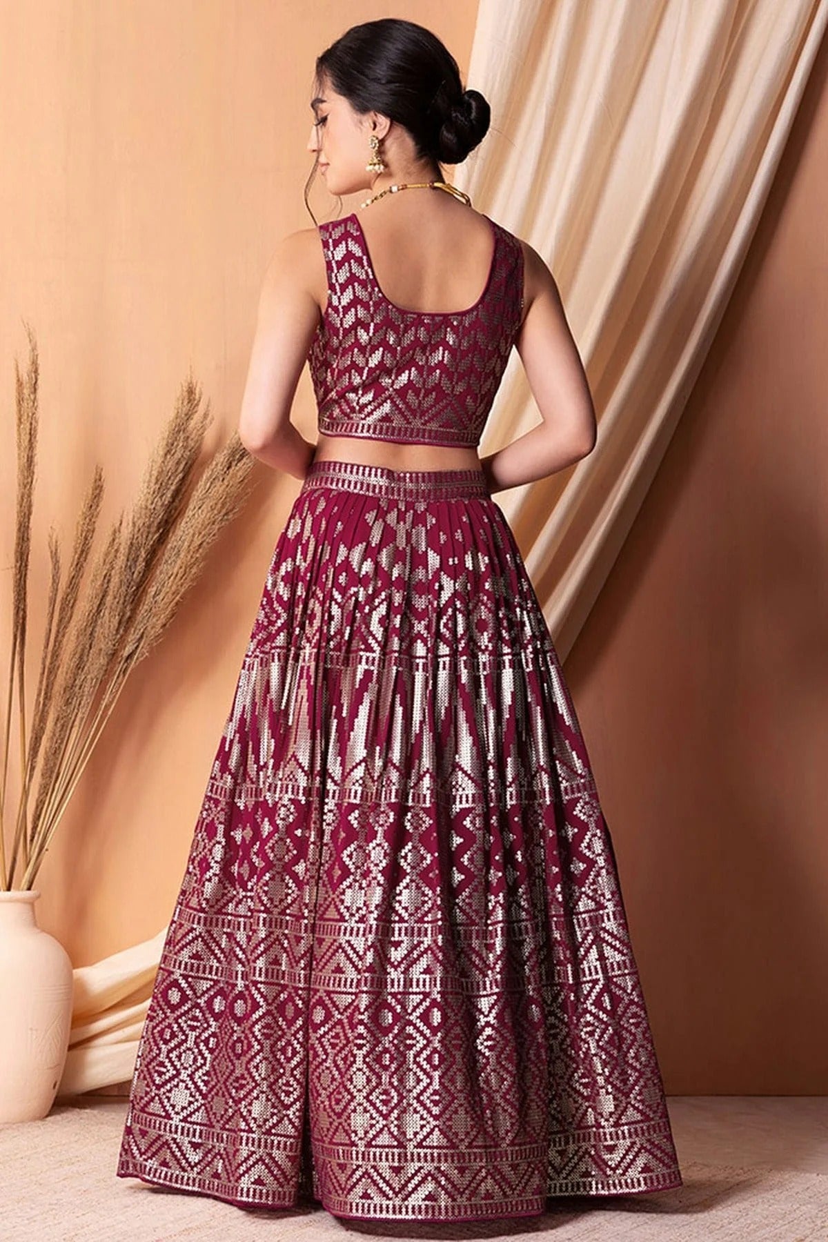 Magenta Colour Semi Stitched Georgette Lehenga Choli LC1010305 B