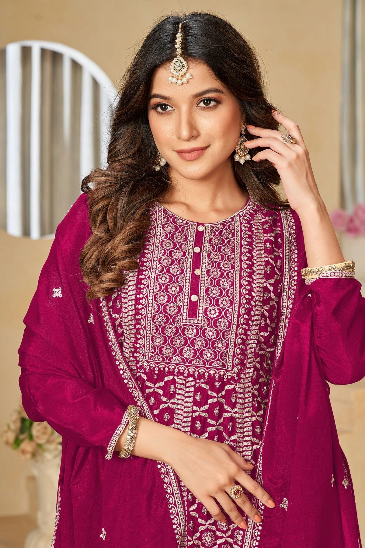 Magenta Colour Sharara Suit Chinon Semi Stitched SM1050504 A