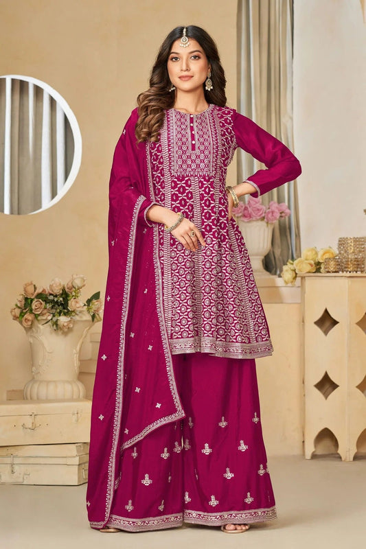 Magenta Colour Sharara Suit Chinon Semi Stitched SM1050504