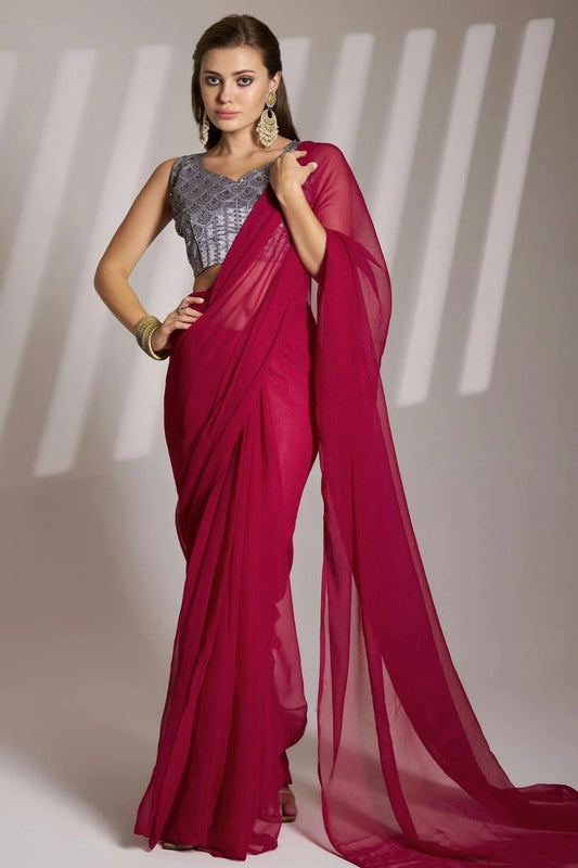 Magenta Colour Shimmer Saree SD1112773