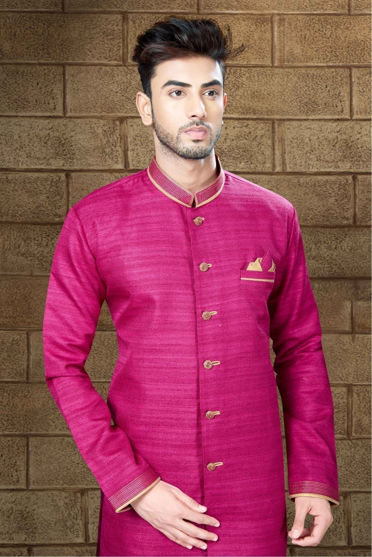 Magenta Colour Silk Indo Western SH1040199 A