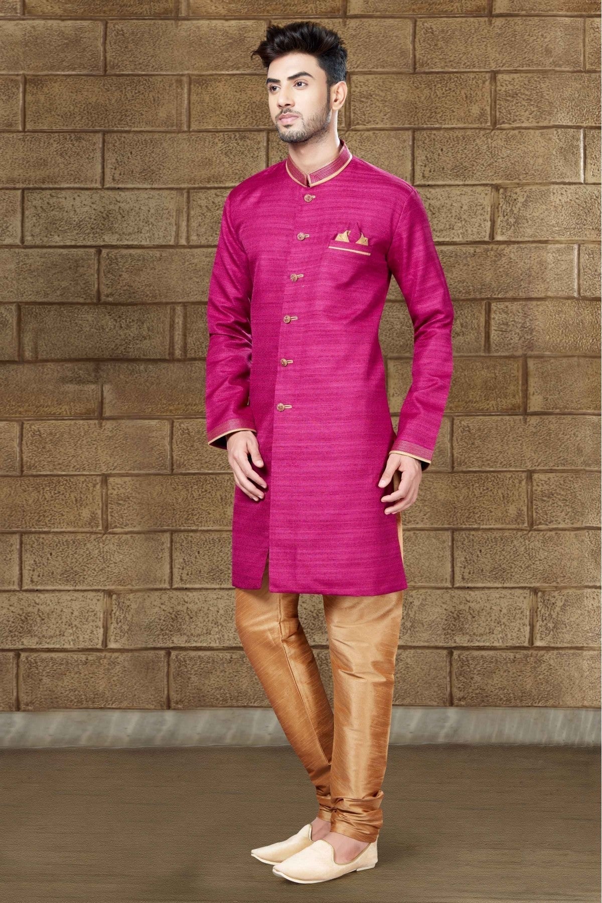Magenta Colour Silk Indo Western SH1040199