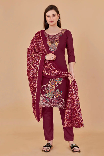 Magenta Colour Unstitched Banarasi Jacquard Fabric Straight Suit US1160987