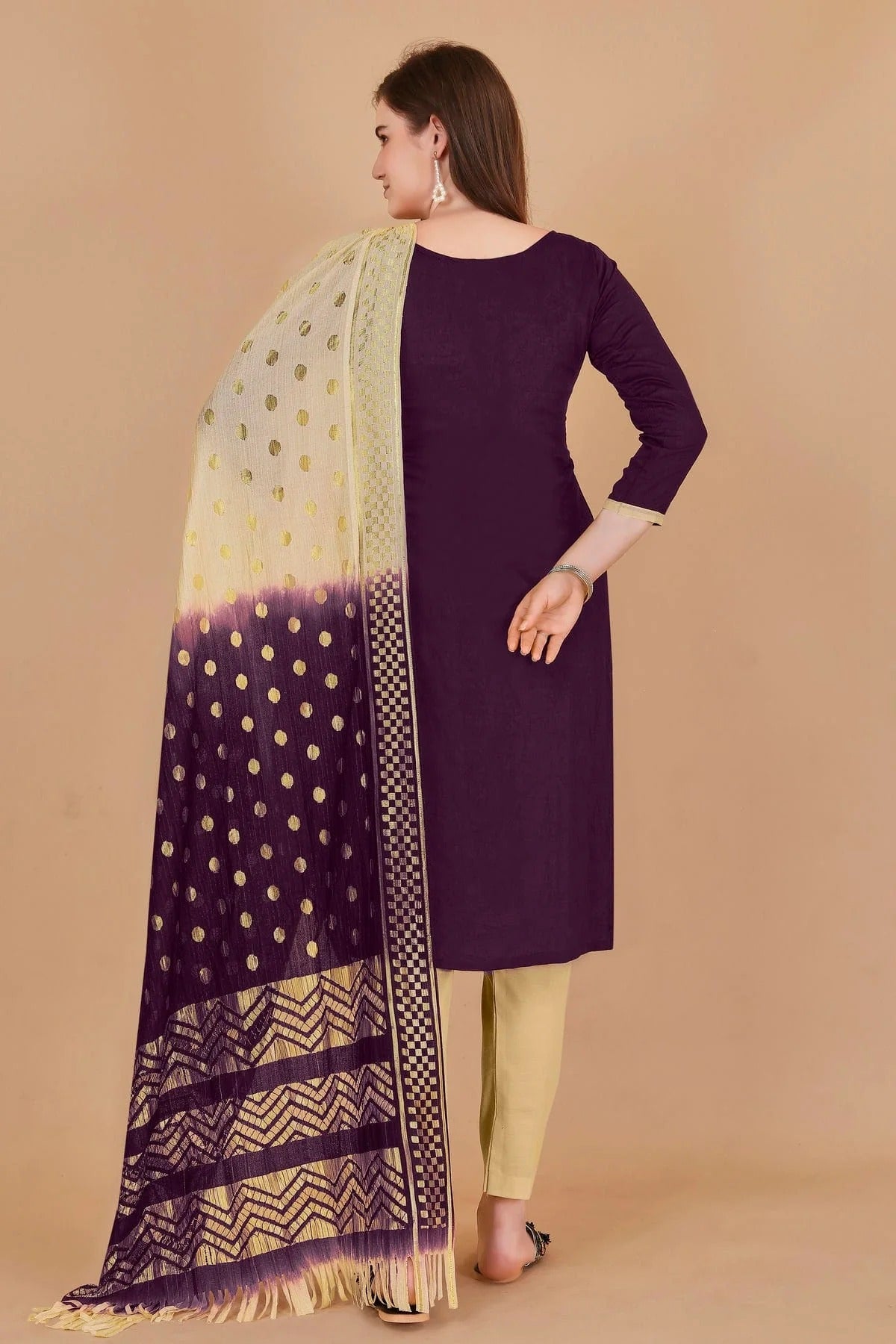 Magenta Colour Unstitched Cotton Jacquard Straight Suit US1160879 A