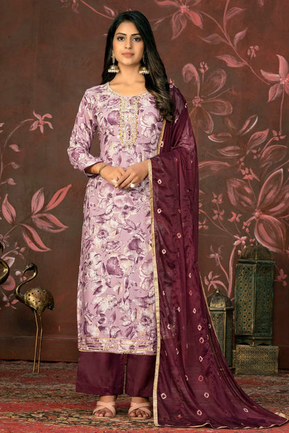 Magenta Colour Unstitched Jam Cotton Straight Suit US1161326