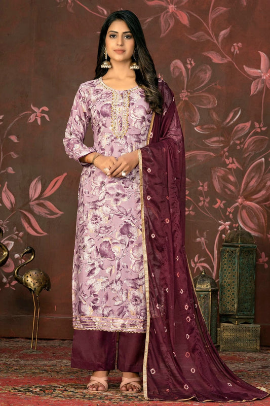 Magenta Colour Unstitched Jam Cotton Straight Suit US1161326