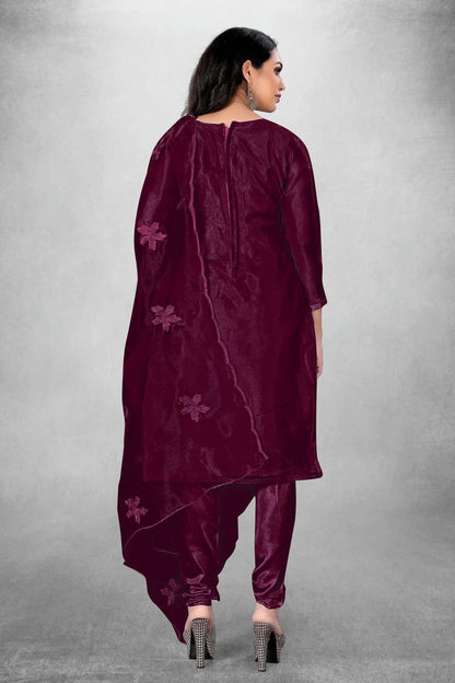 Magenta Colour Unstitched Organza Churidar Suit US1160779 A
